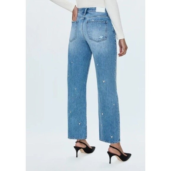 NWT Pistola Lexi Heart Jeans Mid Rise Bowed Straight RARE SOLD OUT  Size 28 $228 - Picture 4 of 10